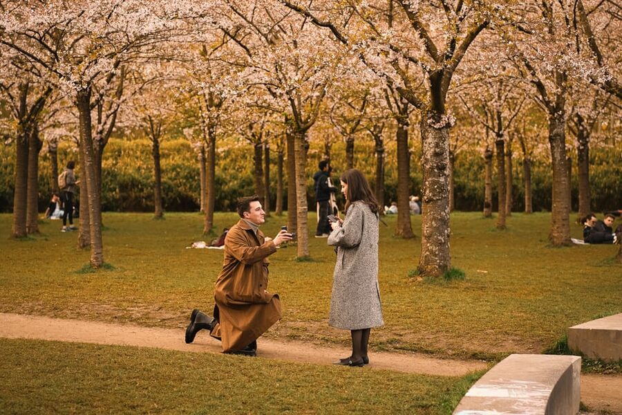 Amsterdam Photographer: Private Proposal Photoshoot Session - The proposal moment on an Amsterdam bridge