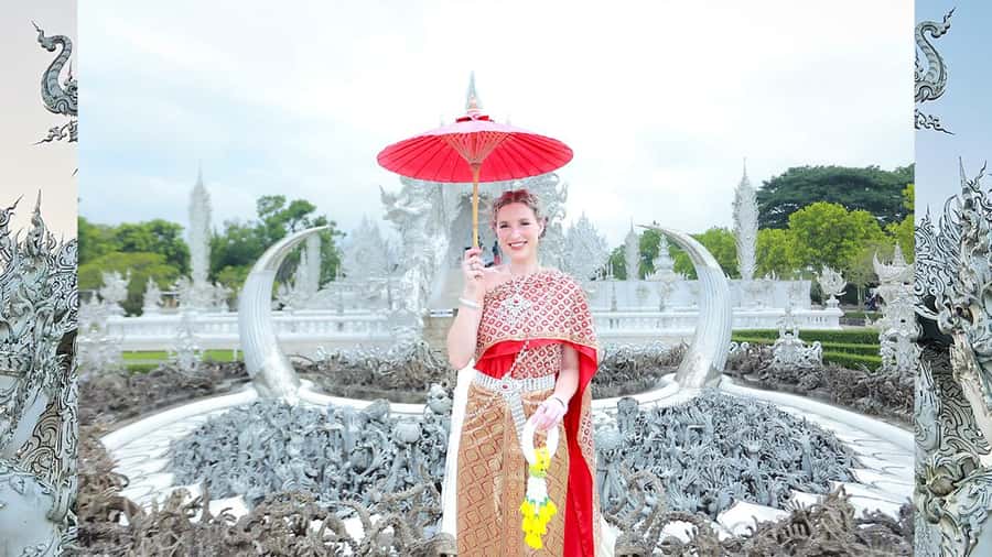 Chiang Rai:Photos of traditional Thai costumes,White Temple - Why a White Temple photo session works so well