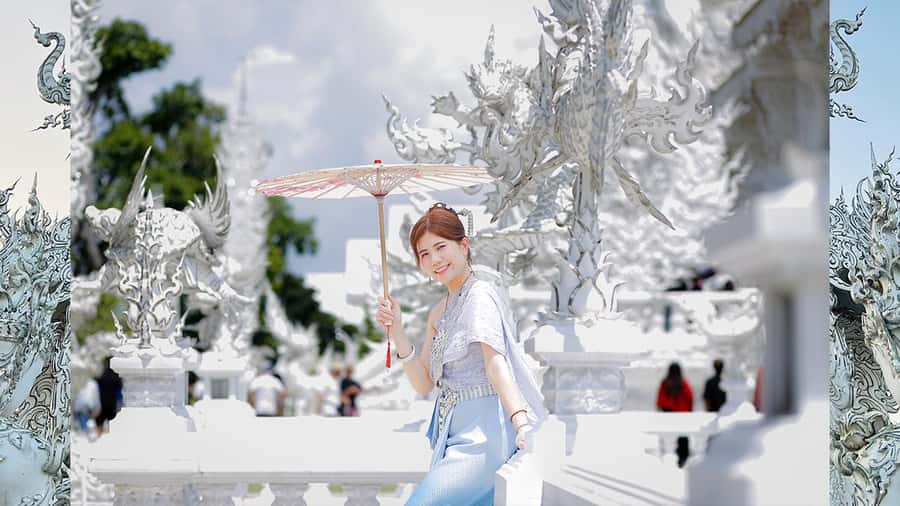 Chiang Rai:Photos of traditional Thai costumes,White Temple - Crossing to the White Temple for the shoot