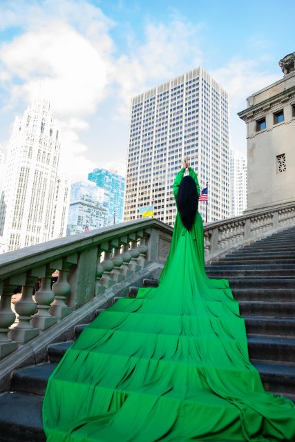 Chicago Luxury Flying Dress Photoshoot - A city-center photo session with real drama
