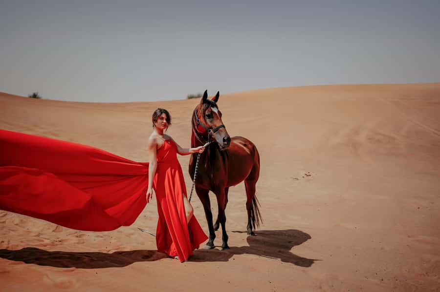 Dubai: Private Flying Dress Photography and Dune Drive Trip - From Dubai hotel pickup to the open desert