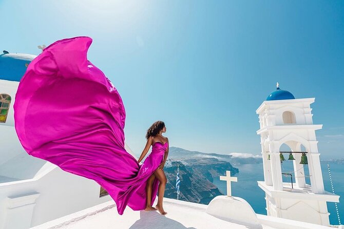 Exclusive Santorini Flying Dress Photoshoot with Pickup - What the Santorini flying dress experience is really like
