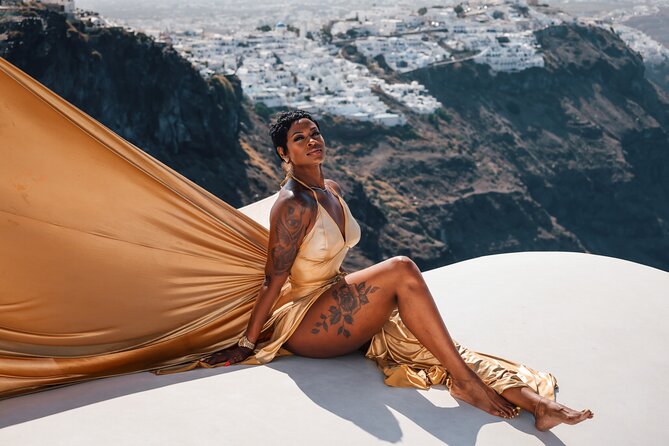 Exclusive Santorini Flying Dress Photoshoot with Pickup - Heat, wind, and practical clothing tips