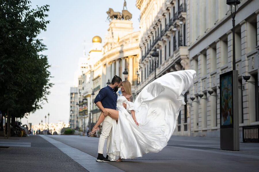 Flying Dress Photoshoot in Madrid - The gown, styling, and makeup options
