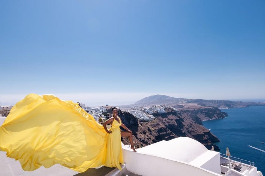 Flying dress Photoshoot in Santorini with Hotel Pickup - Choosing the right dress from 35 styles
