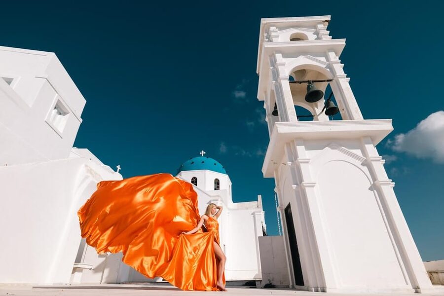 Flying dress Photoshoot in Santorini with Hotel Pickup - Photo files, editing, and the important package question