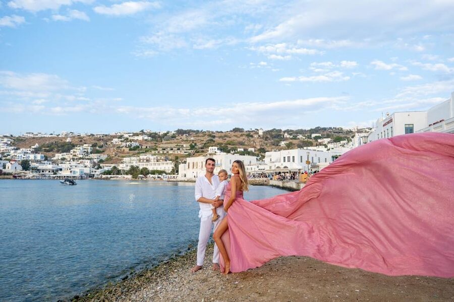 Flying Dress Photoshooting Mykonos - Capturing Little Venice and the Mykonos backdrop
