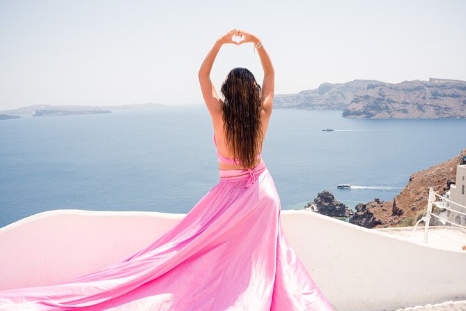 Flying Dress Santorini Photoshoot - Blue domes, churches, and the caldera
