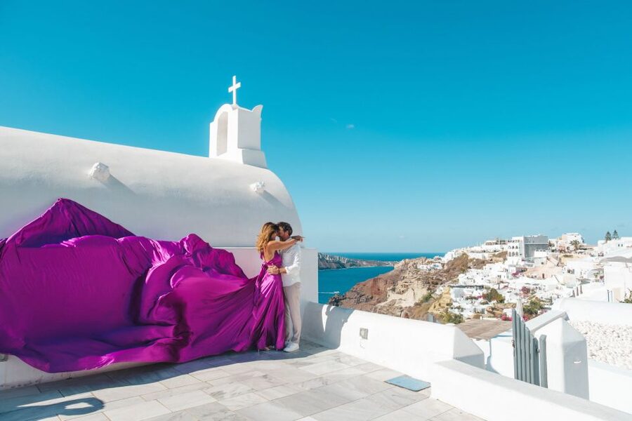 Flying Dress Santorini Photoshoot - Timing, heat, and the practical side of the shoot