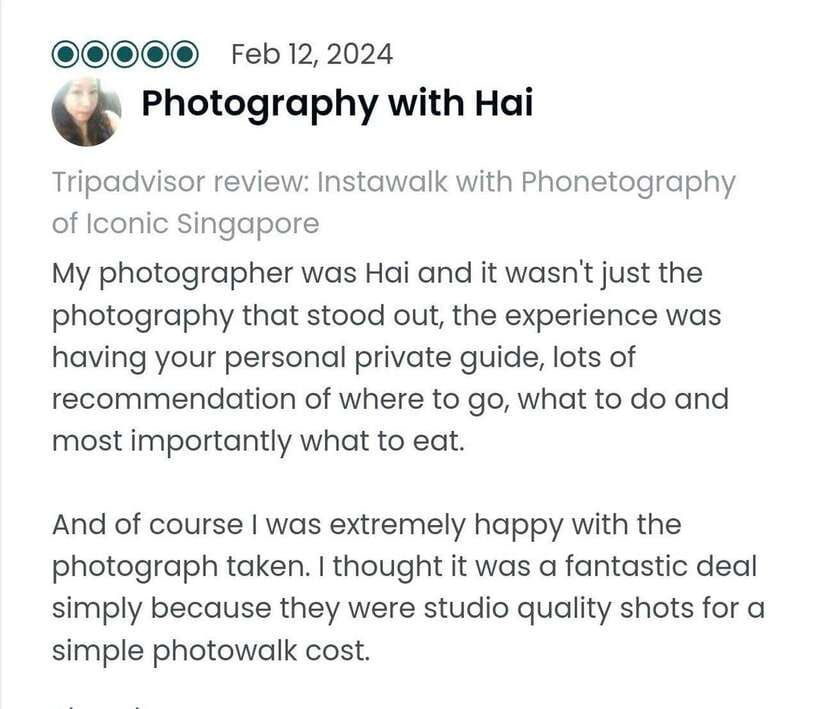 Instawalks of Iconic Singapore Photography Services - Price, timing, and practical value