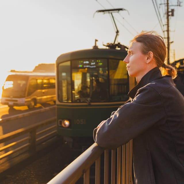 Kamakura Tour with Pro Photographer: Anime Train & Fuji view - The Enoden crossing and train photography
