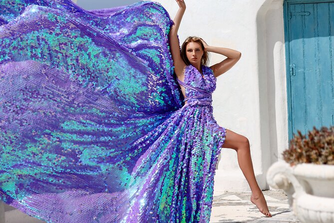 Private Flying Dress Photoshoot in Mikonos - Paraportiani Church and the whitewashed town