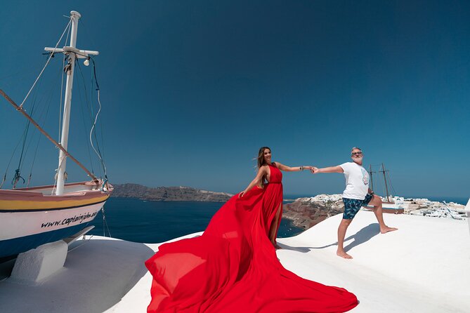 Private Flying Dress Photoshoot in Santorini - Imerovigli offers a quieter setting