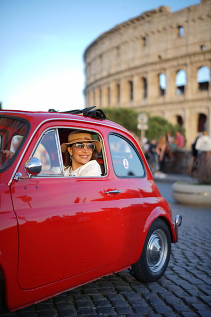 Rome Pro Photoshoot Service with Free Transport by Fiat 500 - The Colosseum photo stop starts the route