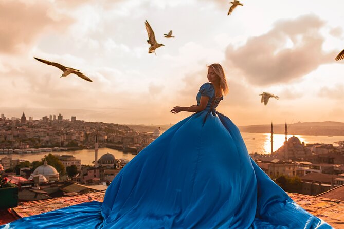 Rooftop Flying Dress Photo Shoot in Istanbul - Stepping onto the rooftop above the Bosphorus