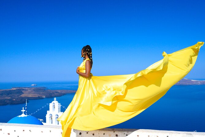 Santorini 2h Private Flying Dress Photoshoot with Transportation - Choosing the dress and getting the flying effect