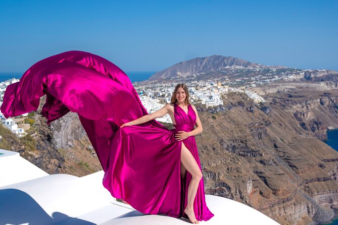 Santorini Flying Dress Photoshoot - Weather can change your plans