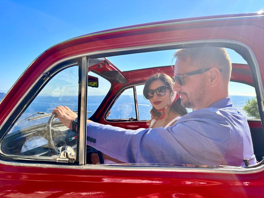 Sorrento Coast Couples Photo Tour by Vintage Fiat 500 - Piazzale Murat and the Capri view